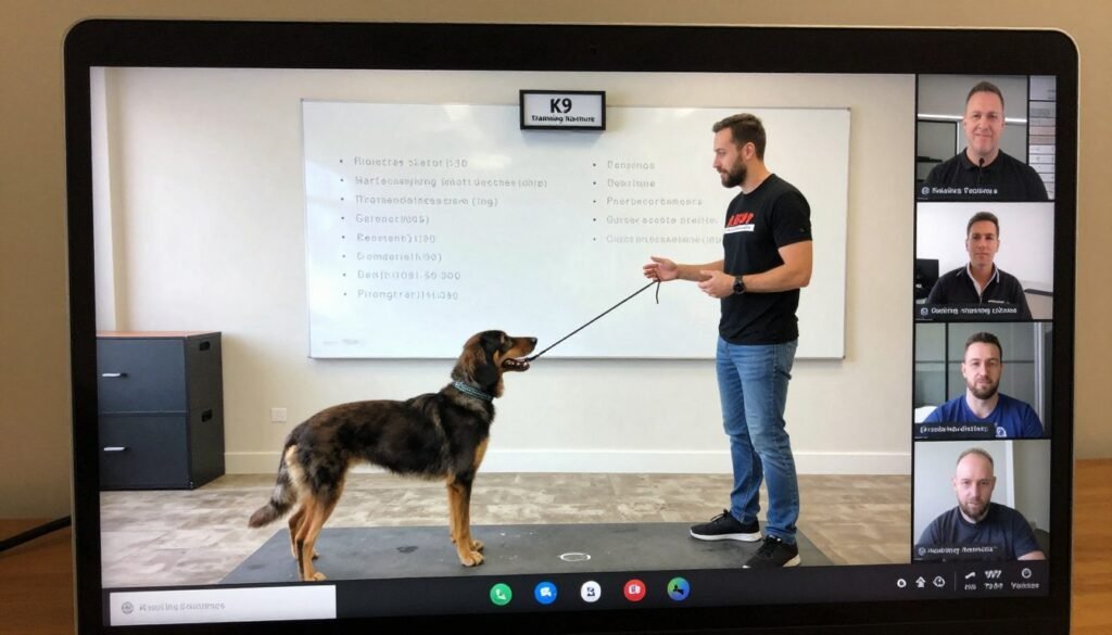 Professional dog trainer teaching in online workshop setting