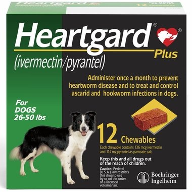 Heartgard Plus chewable tablets for dogs used for monthly heartworm prevention